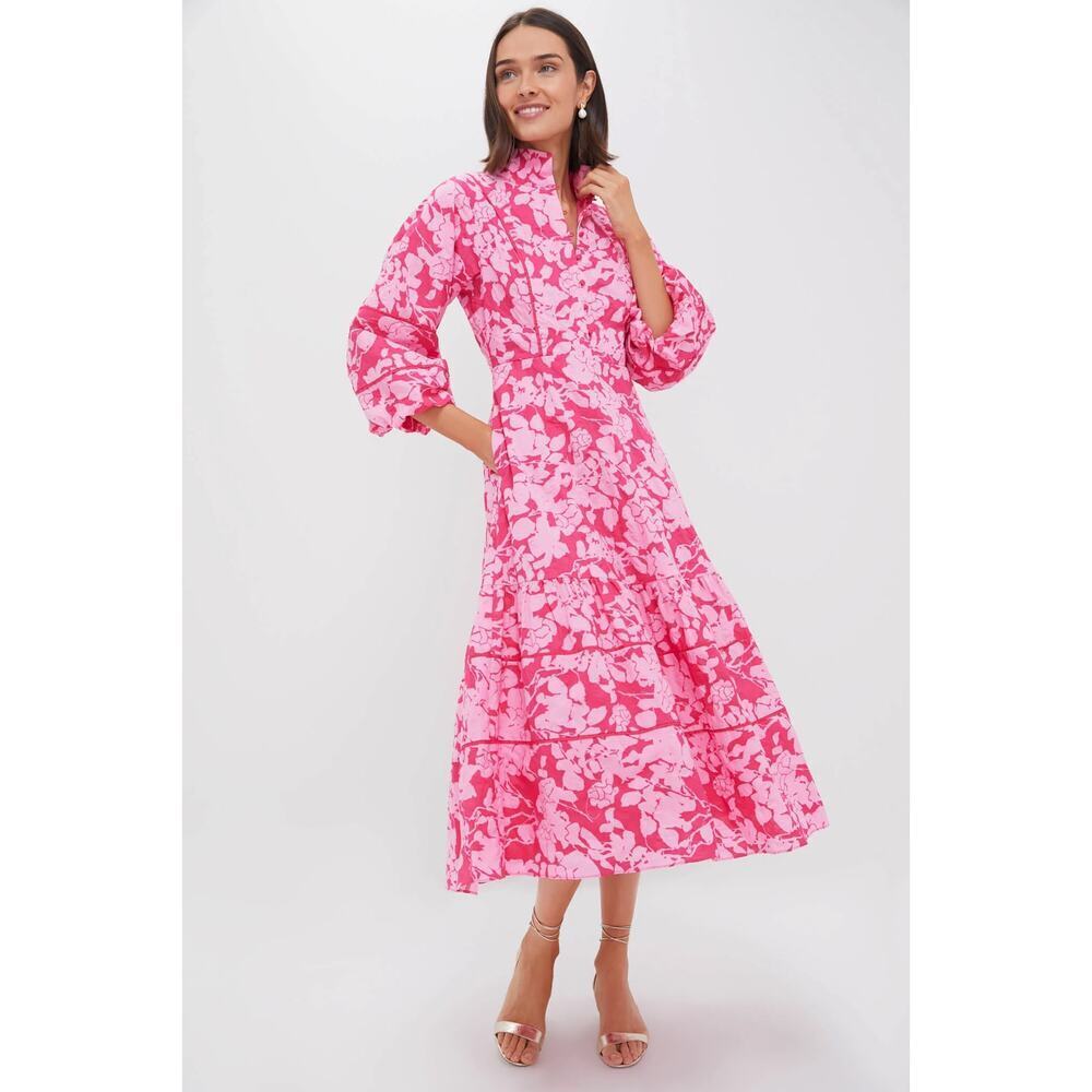 HYACINTH HOUSE Pink Textured Floral Hillsborough Midi Dress Size XXS NWT